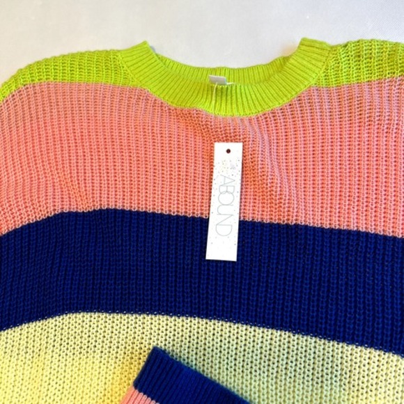 Around XS Striped Knit Pullover Sweater Crew Neck Colorful Cotton Blend - Picture 4 of 9